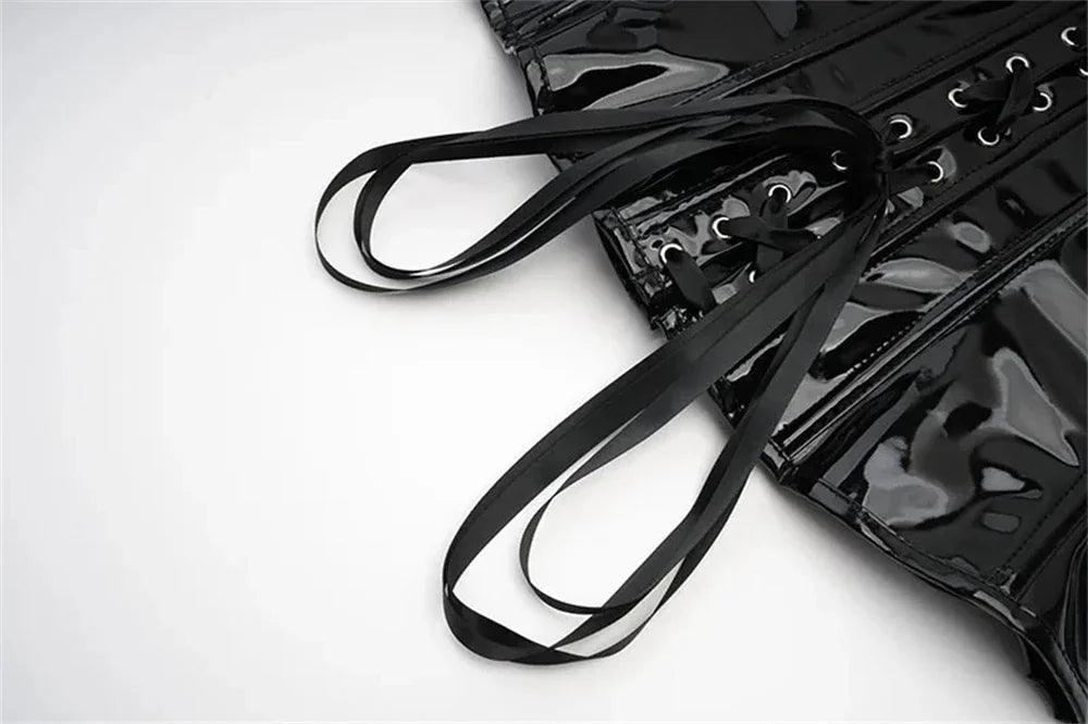 PU Leather Corset Top – Shiny PVC Steampunk Gothic Underbust Waist Cincher for Women - Passion Pulse Adult