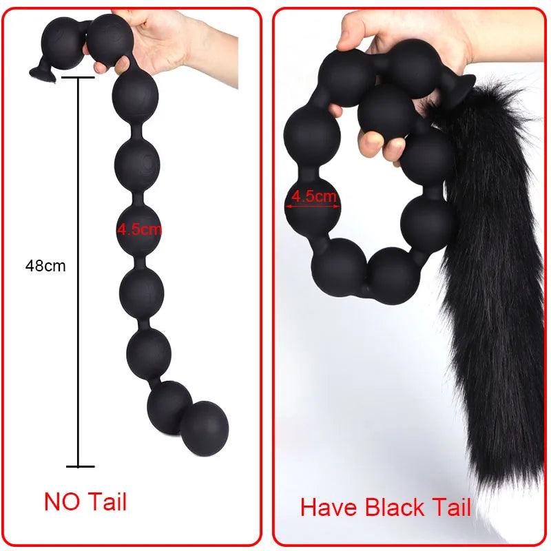 Butt Plug with Tail BDSM Adult Sex Wild Tail Teaser - 9-Ball Silicone Pleasure Toy - Passion Pulse Adult