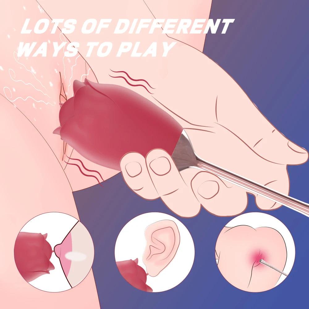 Rose-Shaped Tongue-Licking Vibrator – Multi-Frequency Clitoral & Massage Stimulator - Passion Pulse Adult