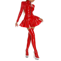 Wet Look PVC Leather Zip-Up Dress | Sexy Fit - Passion Pulse Adult