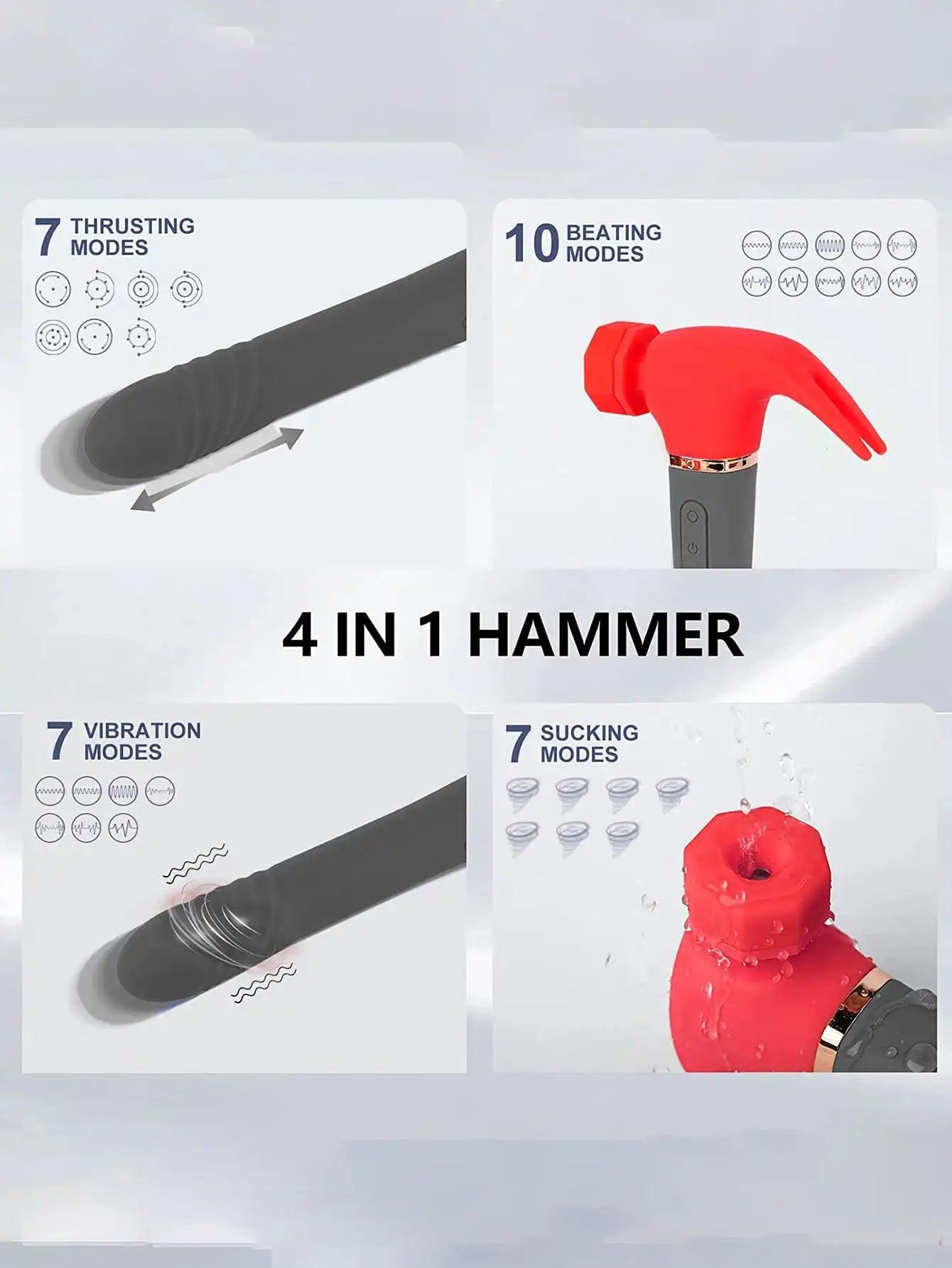 Hammer Suction Disc Vibrator – Multi-Zone Pleasure Device with Licking, Suction & Telescopic Thrusting - Passion Pulse Adult