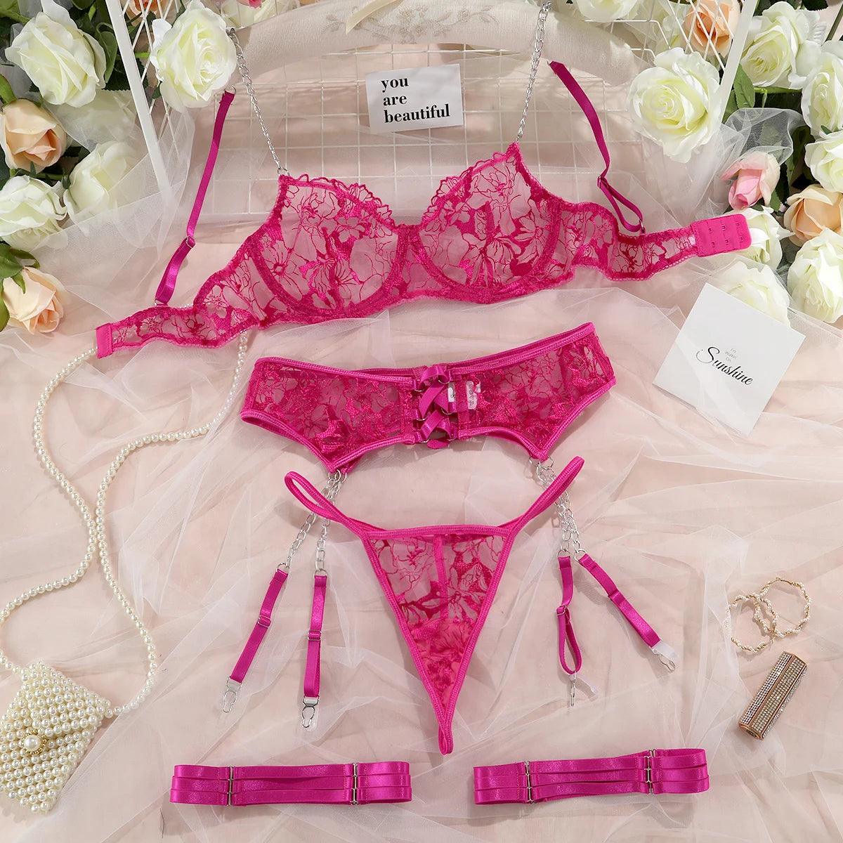 Sexy Lace 4-Piece Lingerie Set | Luxury Fit - Passion Pulse Adult