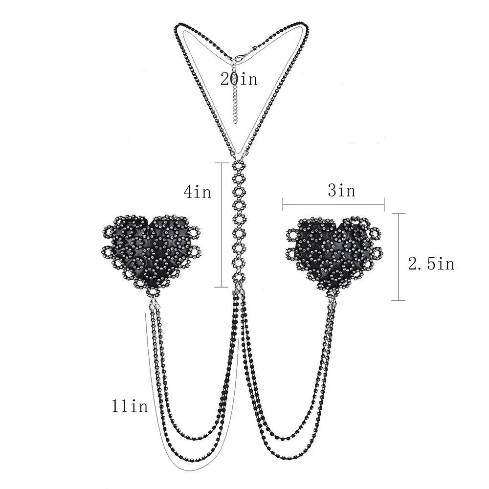 Women's Rhinestone Nipple Pasties & Choker Set – Self-Adhesive Reusable Body Chain - Passion Pulse Adult