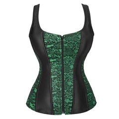 Women’s Floral Jacquard Overbust Corset – Gothic Steampunk Zipper Bustier with Straps - Passion Pulse Adult