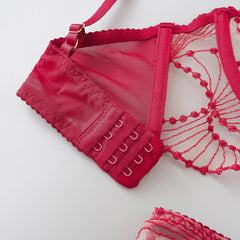 Elegant Floral Lace Lingerie Set for Women – Garter Belt, G-String, and Underwire Bra with Adjustable Straps - Passion Pulse Adult