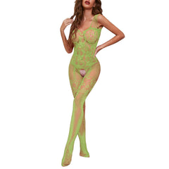 Open Bra Crotchless Lace Bodystocking with Fishnet Design - Passion Pulse Adult