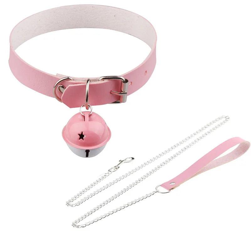 Adjustable BDSM Collar with Leash – Rivet Choker and Steel Chain Set for Couples Roleplay and Bondage Play - Passion Pulse Adult