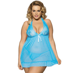Sexy Plus Size Lingerie – Transparent Lace Babydoll V-Neck Mesh Pajamas (Up to 6XL) - Passion Pulse Adult