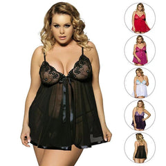 Sexy Plus Size Lingerie – Transparent Lace Babydoll V-Neck Mesh Pajamas (Up to 6XL) - Passion Pulse Adult