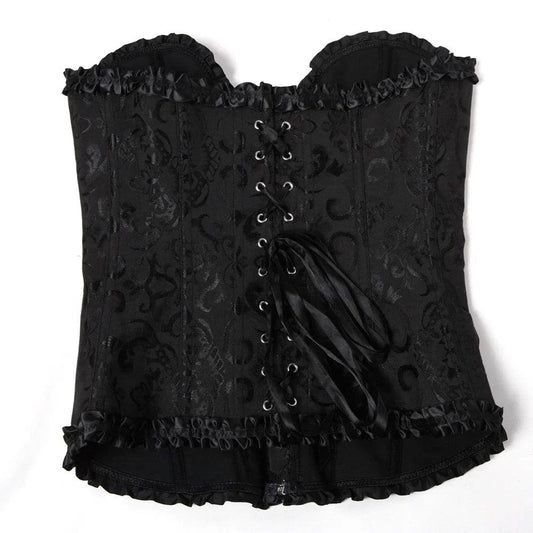 Sexy Floral Lace Overbust Corset – Vintage Satin Jacquard Gothic Bustier Corselet for Women - Passion Pulse Adult
