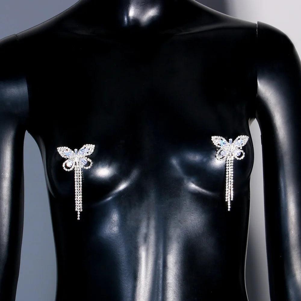 Sexy Rhinestone Butterfly Tassel Nipple Stickers – Crystal Chest Chain & Party Jewelry - Passion Pulse Adult