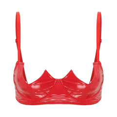 Patent Leather Open Chest V-Notch Underwire Bra - Passion Pulse Adult