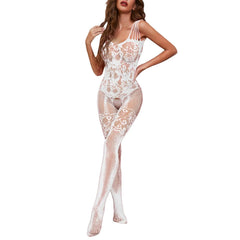 Open Bra Crotchless Lace Bodystocking with Fishnet Design - Passion Pulse Adult