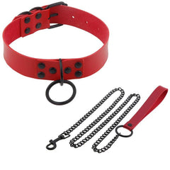 Adjustable BDSM Collar with Leash – Rivet Choker and Steel Chain Set for Couples Roleplay and Bondage Play - Passion Pulse Adult