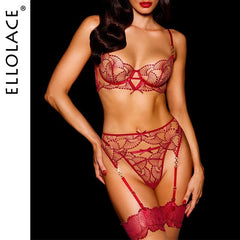 Elegant Floral Lace Lingerie Set for Women – Garter Belt, G-String, and Underwire Bra with Adjustable Straps - Passion Pulse Adult