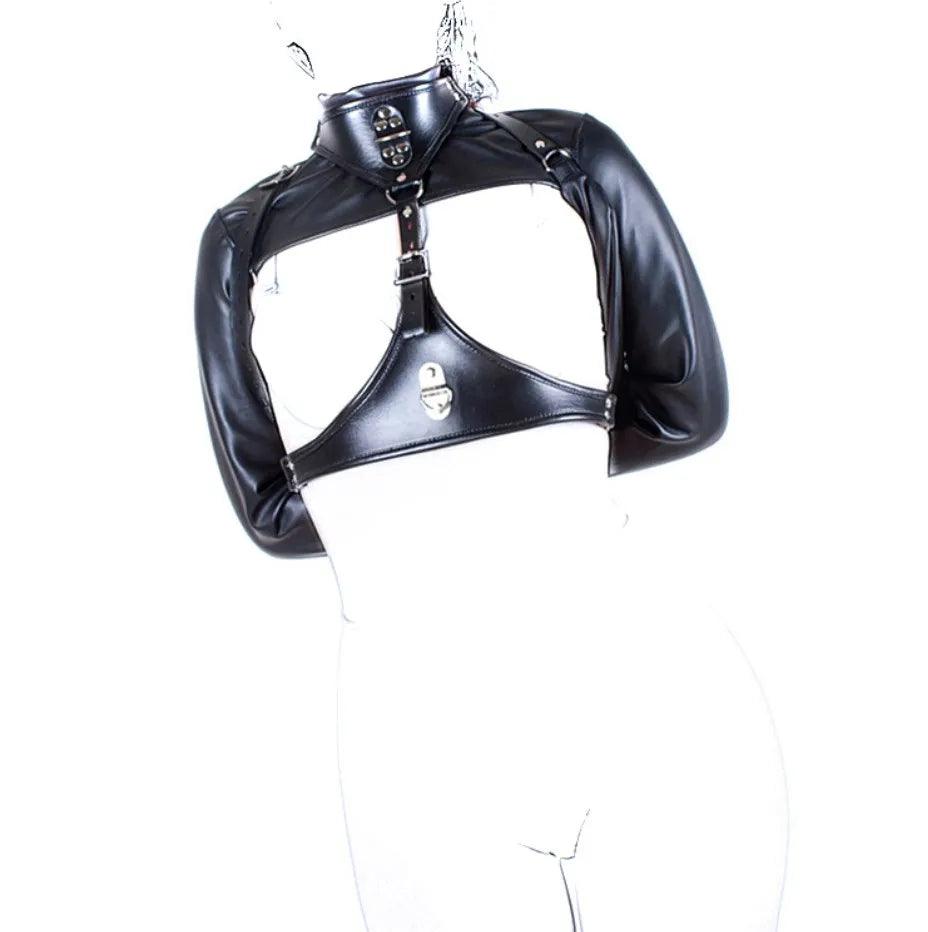 BDSM PU Leather Arm Binder Restraint – Behind-Back Straight Jacket Harness for Bondage Play and Roleplay - Passion Pulse Adult