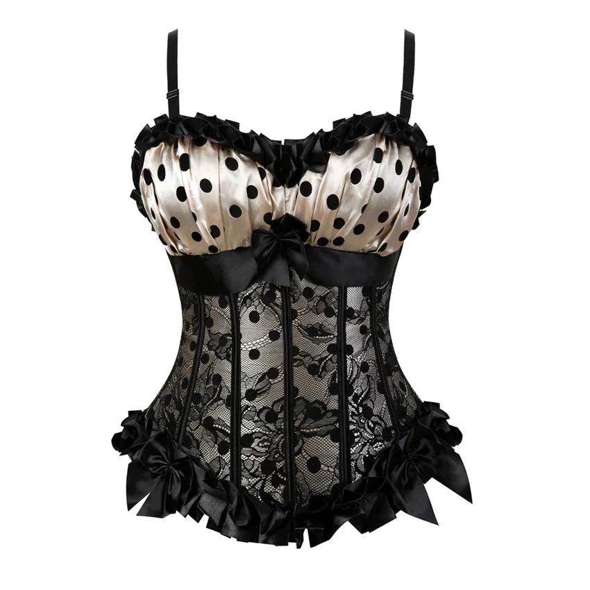 Women’s Floral Jacquard Overbust Corset – Gothic Steampunk Zipper Bustier with Straps - Passion Pulse Adult