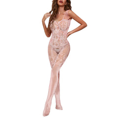 Open Bra Crotchless Lace Bodystocking with Fishnet Design - Passion Pulse Adult