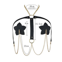 1 Pair PU Leather Body Chain & Nipple Covers – Petal Shape Choker & Erotic Jewelry - Passion Pulse Adult