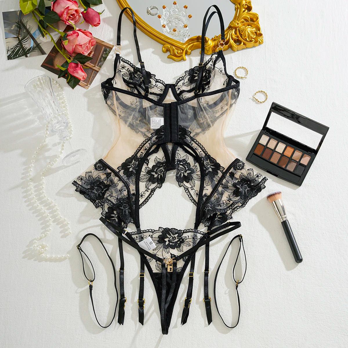 Sheer Lace 3-Piece Lingerie Set | Sexy Fit - Passion Pulse Adult