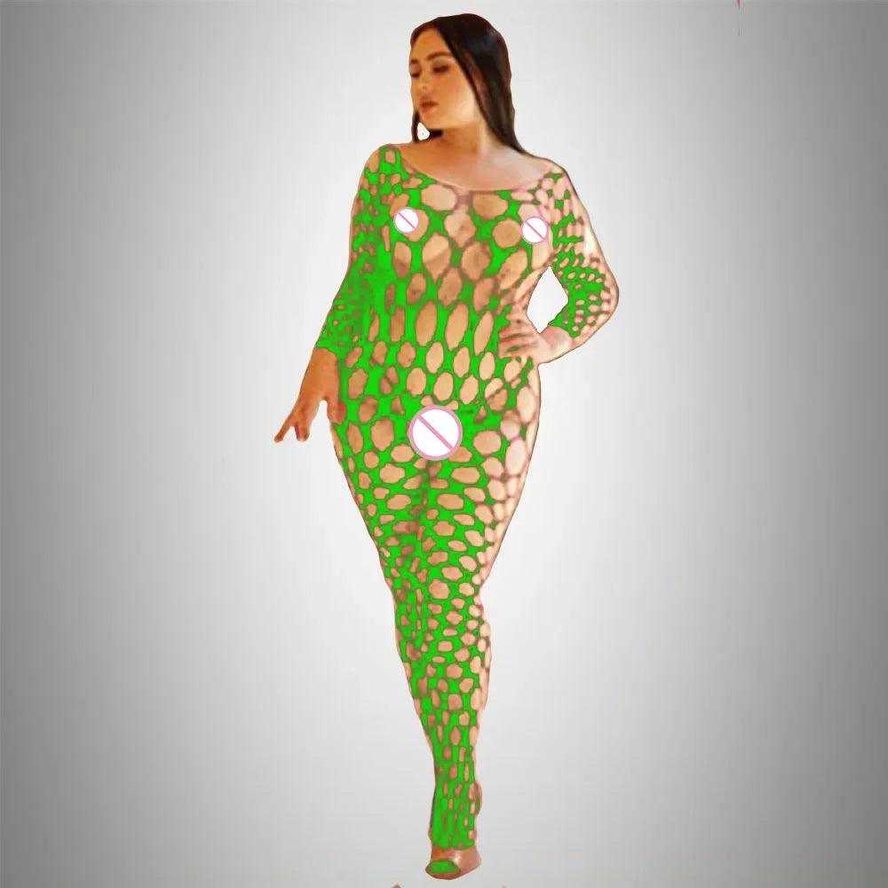Plus Size Sexy Fishnet Bodystocking – Babydoll Dress & Mesh Lingerie for Women - Passion Pulse Adult