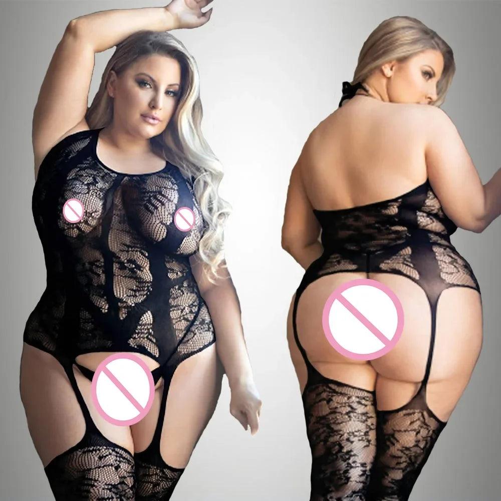 Plus Size Sexy Fishnet Bodystocking – Babydoll Dress & Mesh Lingerie for Women - Passion Pulse Adult