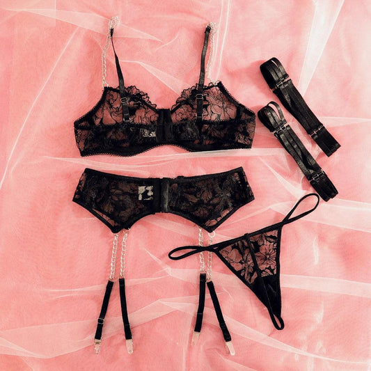 Sexy Lace 4-Piece Lingerie Set | Luxury Fit - Passion Pulse Adult