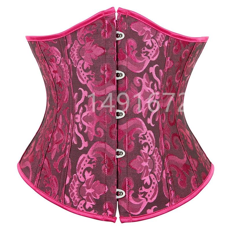 Pink Underbust Corset Top – Plus Size Waist Cincher Gothic Corselet in Black, White, Red, Blue, Rose - Passion Pulse Adult