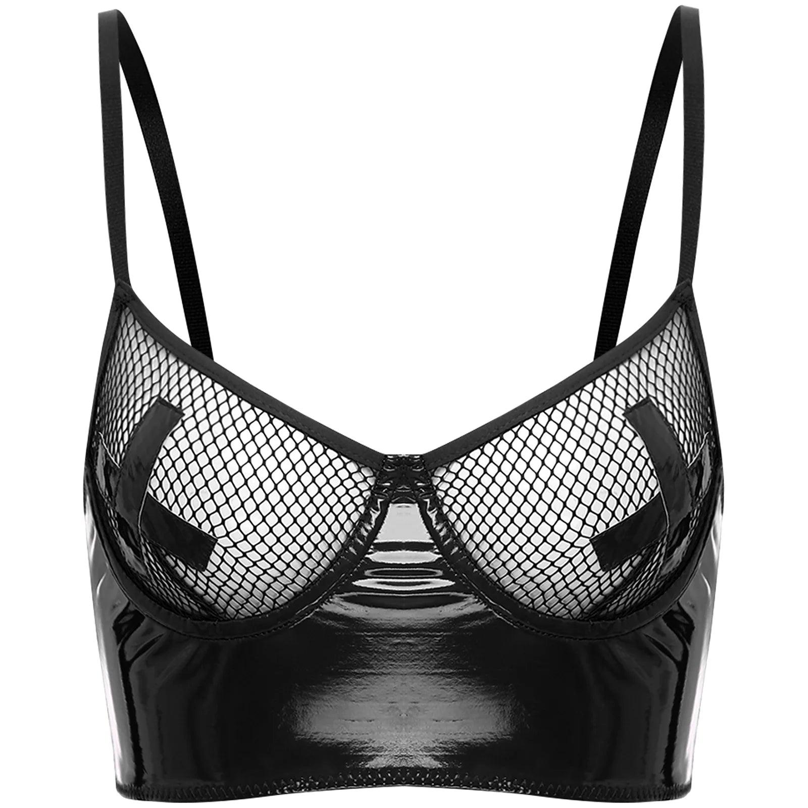Wet Look Mesh Balconette Bra | Sexy Lingerie - Passion Pulse Adult