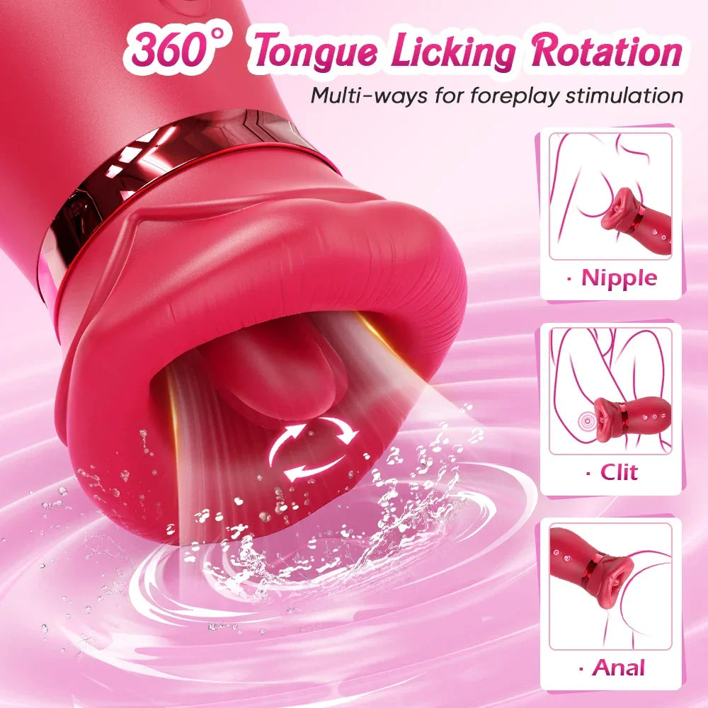 DearVibe 360° Rose Vibrators – Tongue Licking Clit Stimulator for Women - Passion Pulse Adult