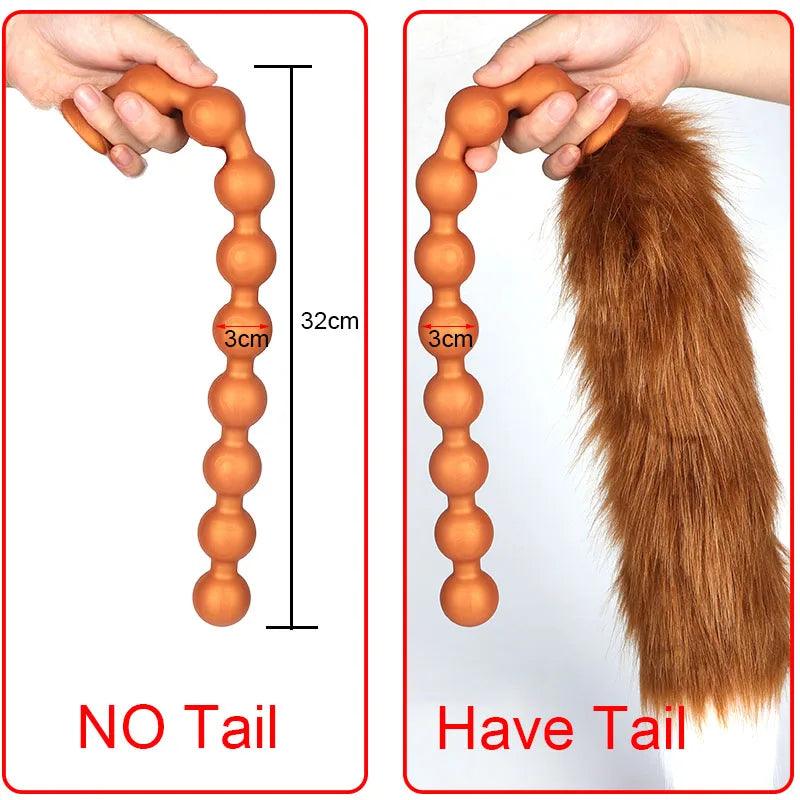Butt Plug with Tail BDSM Adult Sex Wild Tail Teaser - 9-Ball Silicone Pleasure Toy - Passion Pulse Adult