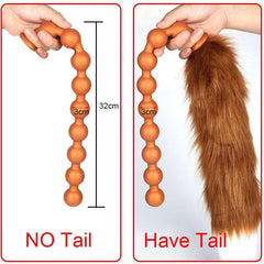 Butt Plug with Tail BDSM Adult Sex Wild Tail Teaser - 9-Ball Silicone Pleasure Toy - Passion Pulse Adult