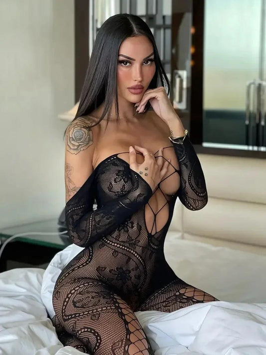 Hot Sexy Lingerie Bodystocking – Crotchless Long Sleeve Fishnet Full Body Suit - Passion Pulse Adult