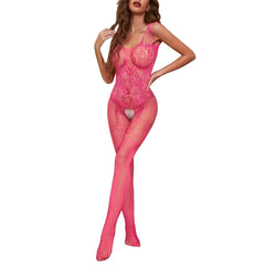Open Bra Crotchless Lace Bodystocking with Fishnet Design - Passion Pulse Adult