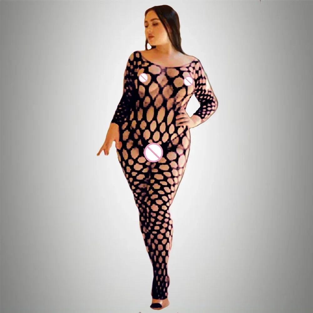 Plus Size Sexy Fishnet Bodystocking – Babydoll Dress & Mesh Lingerie for Women - Passion Pulse Adult