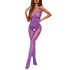 Open Bra Crotchless Lace Bodystocking with Fishnet Design - Passion Pulse Adult