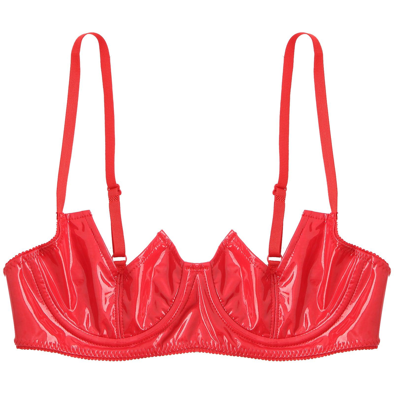 Patent Leather Open Chest V-Notch Underwire Bra - Passion Pulse Adult