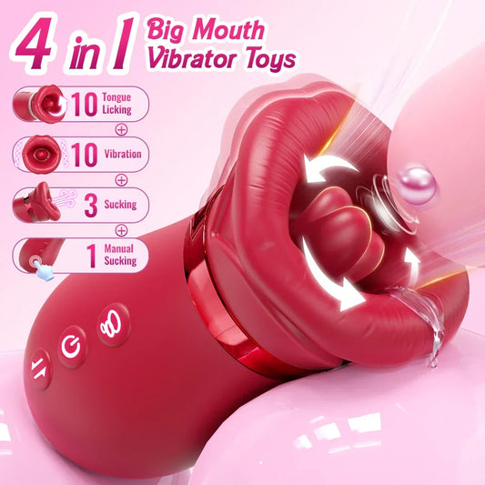 DearVibe 360° Rose Vibrators – Tongue Licking Clit Stimulator for Women - Passion Pulse Adult