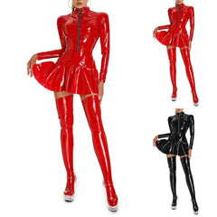 Wet Look PVC Leather Zip-Up Dress | Sexy Fit - Passion Pulse Adult
