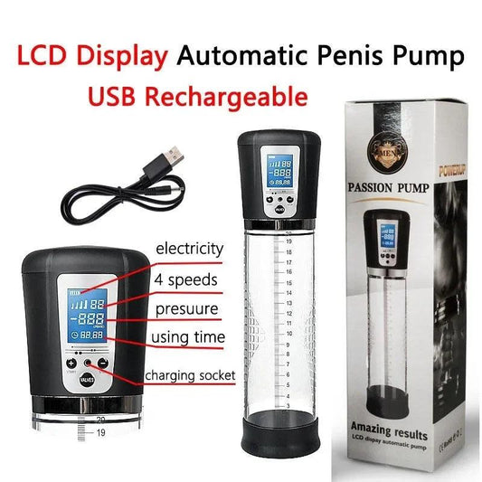 Electric LCD Penis Pump – Vacuum Extender & Erection Trainer for Men - Passion Pulse Adult