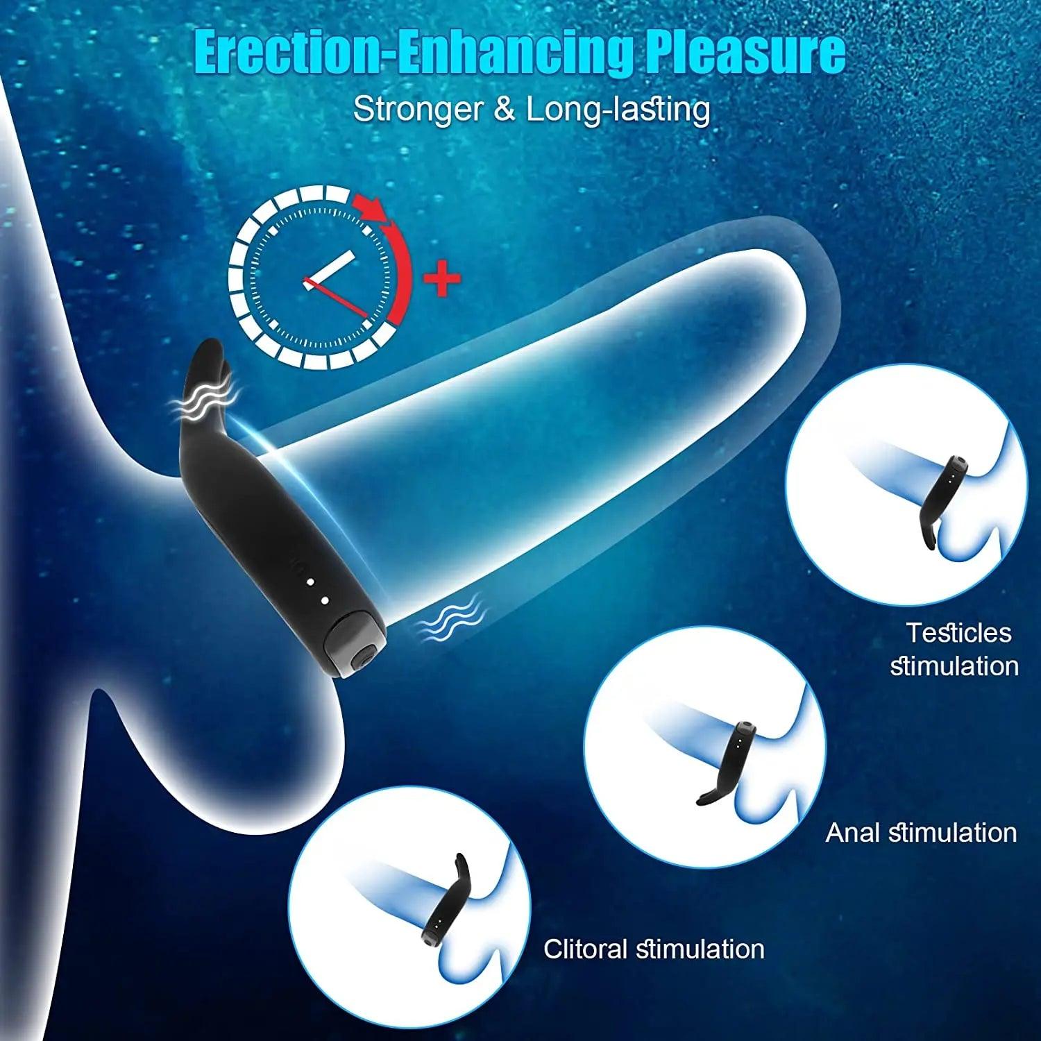 Silicone Penis Ring Vibrator – 10 Modes for Clitoral & Testicle Stimulation - Passion Pulse Adult