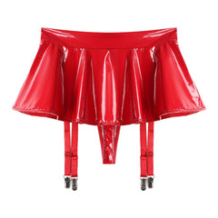 Wet Look Mini Skirt with Garter & Thong - Passion Pulse Adult