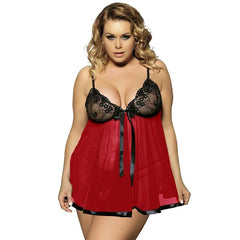 Sexy Plus Size Lingerie – Transparent Lace Babydoll V-Neck Mesh Pajamas (Up to 6XL) - Passion Pulse Adult