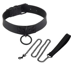 Adjustable BDSM Collar with Leash – Rivet Choker and Steel Chain Set for Couples Roleplay and Bondage Play - Passion Pulse Adult