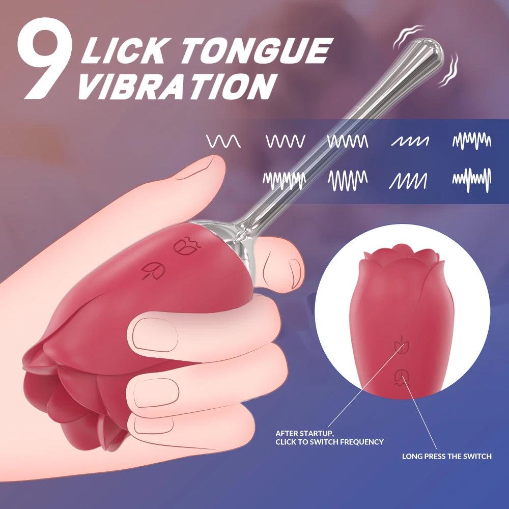 Rose-Shaped Tongue-Licking Vibrator – Multi-Frequency Clitoral & Massage Stimulator - Passion Pulse Adult