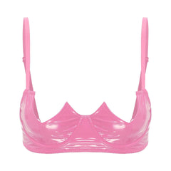 Patent Leather Open Chest V-Notch Underwire Bra - Passion Pulse Adult