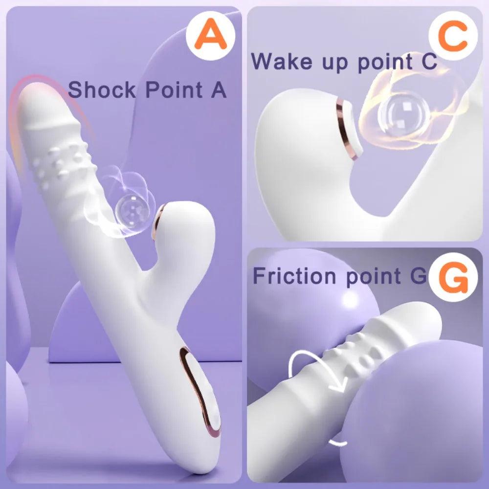 Multifunctional Suction & Licking Dildo – Thrusting Vibration Anal & Vaginal Stimulator - Passion Pulse Adult