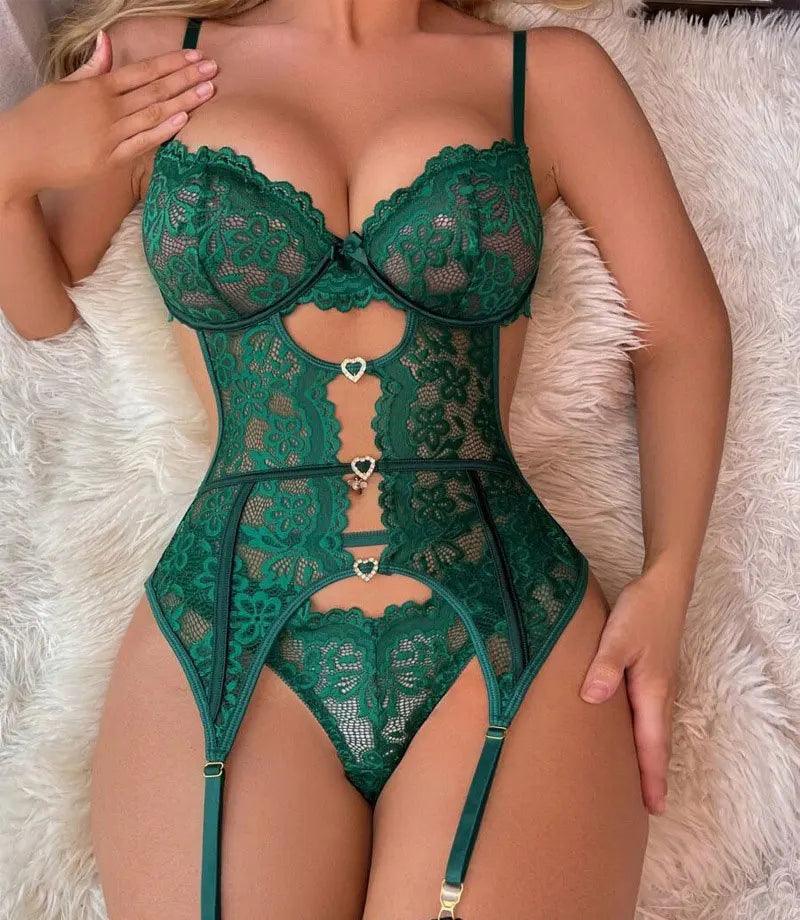 Lace Lingerie Set with Garters | Sexy Fit - Passion Pulse Adult