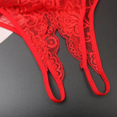 Lace Floral Crotchless G-String Panties with Bow Accent - Passion Pulse Adult