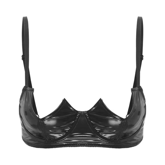 Patent Leather Open Chest V-Notch Underwire Bra - Passion Pulse Adult